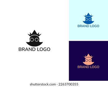 ILLUSTRATION ABSTRACT CHARACTER SIMPLE FACE WITH CROWN LOGO ICON DESIGN VECTOR
