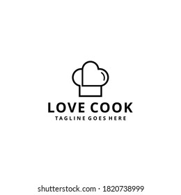 Illustration abstract chef hat restaurant with love logo design template