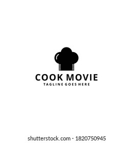 Illustration abstract chef hat restaurant with movie reel logo design template