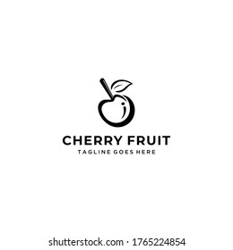 Illustration of abstract cherry fruit with a stem containing a leaf