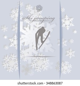 illustration abstract Christmas Background with 3D effect, winter concept. ski silhouettes