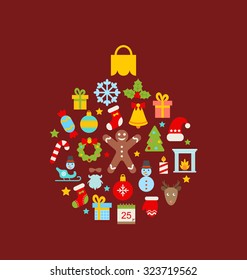 Illustration Abstract Christmas Ball Made in Colorful Objects and Traditional Elements - Vector