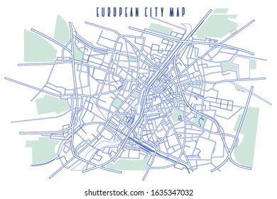 Illustration of  abstract city map. linear style, blue lines on a white background.