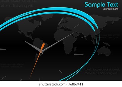 illustration of abstract clock on world map background