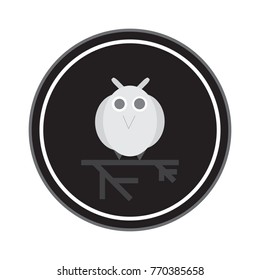 Illustration of an abstract coin, button. Retro image. Print for the designer. Gift card, badge. The avatar element for the player. A business card for the holiday. An image of an owl.