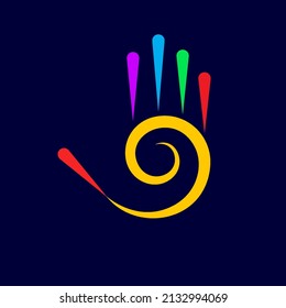 Illustration of Abstract Colored Hand with Five Fingers, and Spiral Design Element on Dark