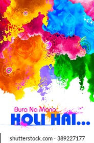 illustration of abstract colorful background with messgae Bura na Mano Holi Hain meaning Do not get offended as it is Holi