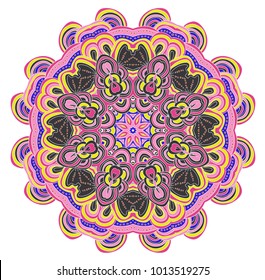 Illustration of abstract colorful floral design in pink and yellow colors.