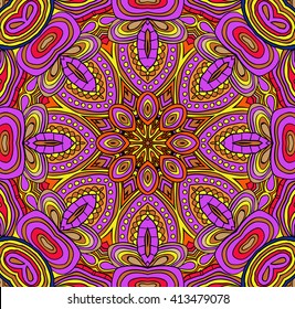 Illustration of an abstract colorful floral design. Aztec ethnic pattern. Cynco de mayo. Red, violet and yellow tracery.