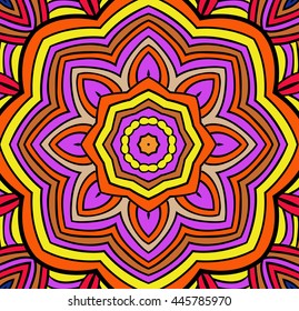 Illustration of an abstract colorful floral design. Aztec ethnic pattern. Cynco de mayo. Red, violet and yellow tracery.