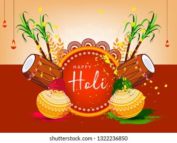 Illustration of abstract colorful Happy Holi background - Vector, Indian hindu festival of colors with creative frames and text of holi.