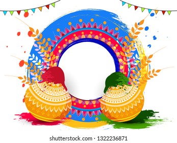 Illustration of abstract colorful Happy Holi background - Vector, Indian hindu festival of colors with creative frames and text of holi.