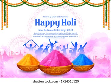 Illustration abstrakter bunter Happy Holi Hintergrund-Kartendesign für Farbfestival von Indien Feierlichkeiten Grüße