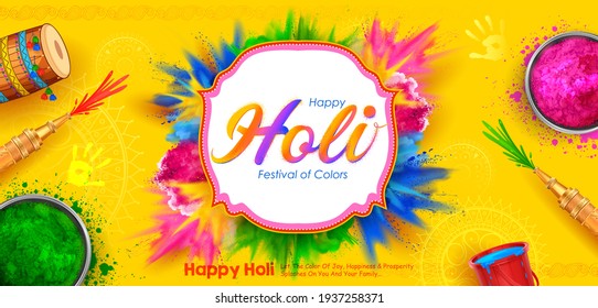 illustration of abstract colorful Happy Holi background card design for color festival of India celebration greetings