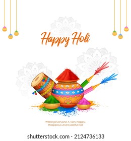 illustration of abstract colorful Happy Holi background card design for color festival of India celebration greetings