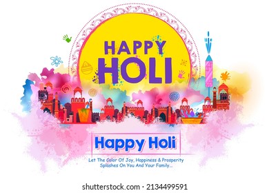 illustration of abstract colorful Happy Holi background card design for color festival of India celebration greetings