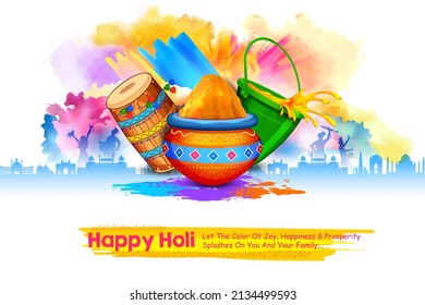 illustration of abstract colorful Happy Holi background card design for color festival of India celebration greetings