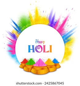 Ilustración de diseño abstracto colorido de tarjeta de fondo Happy Holi para el festival de color de la celebración de la India saludos