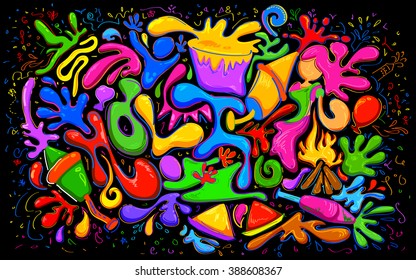 illustration of abstract colorful Happy Holi doodle background
