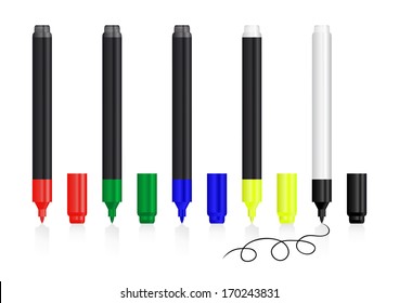 Illustration of abstract colorful markers set isolated