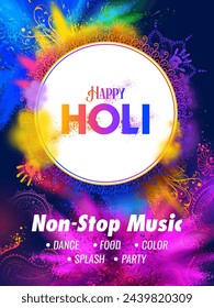 illustration of abstract colorful splash for Happy Holi background card design for color festival of India celebration greetings for promotion and advertisement banner