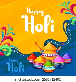 illustration of abstract colorful splash for Happy Holi background card design for color festival of India celebration greetings for promotion and advertisement banner