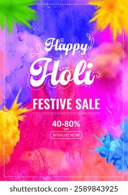 illustration of abstract colorful splash for Happy Holi background card design for color festival of India celebration greetings for promotion and advertisement banner