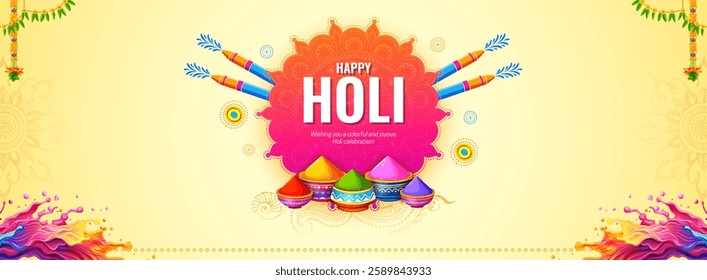 illustration of abstract colorful splash for Happy Holi background card design for color festival of India celebration greetings for promotion and advertisement banner