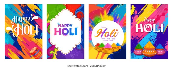 illustration of abstract colorful splash for Happy Holi background card design for color festival of India celebration greetings for promotion and advertisement banner