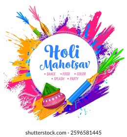 illustration of abstract colorful splash for Happy Holi background card design for color festival of India celebration greetings for promotion and advertisement banner