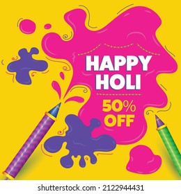 Illustration Of Abstract Colourful Happy Holi Background With Splash And Pichkari - Holi Offer