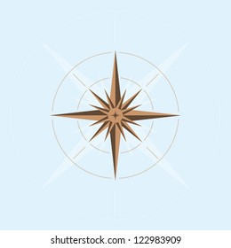 Illustration of abstract compass design with light blue background.