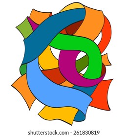 Illustration of abstract composition of colored ribbons on the white background