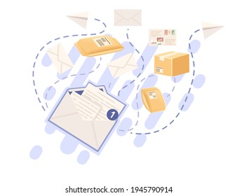 Illustration abstract concept of sending mail envelope or parcel vector illustration on white background