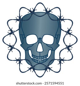 Illustration of an abstract concertina wire or dannert wire coiled into a ring and human skull