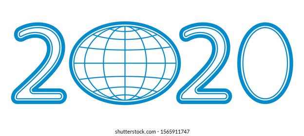 Illustration of the abstract contour globe and 2020 New Year numeration