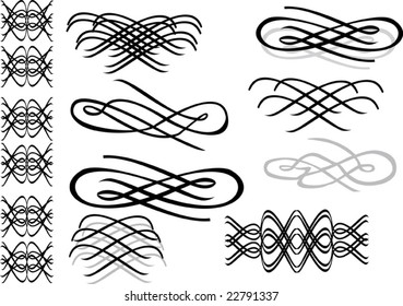 Illustration mit Sammlung abstrakter curls einzeln auf weißem Hintergrund