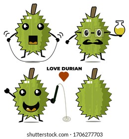 Illustration abstract Cute durian fruit mascot character set design graphic