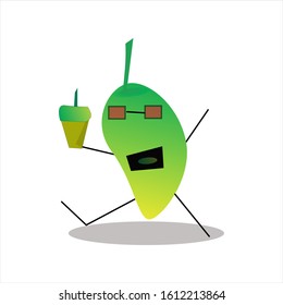 Illustration abstract cute mango fruit mascot drinking ice logo design