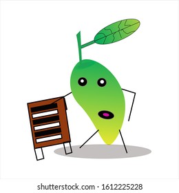 Illustration abstract cute mango fruit mascot playing the piano logo design