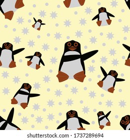 Illustration abstract Cute Penguin cartoon seamless pattern vector 