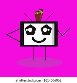 Illustration abstract cute television mascot with popcorn on it design graphic