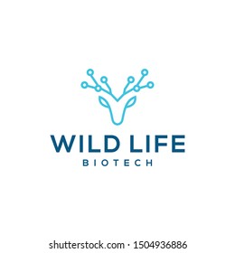 Illustration of abstract deer head with horns like a network connection logo design