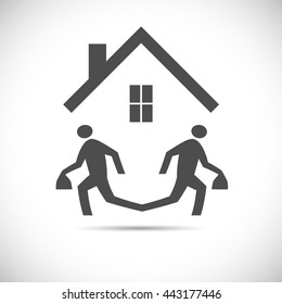 Illustration of an abstract design of two running figures escaping
