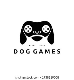 Illustration abstract dog gaming with game stick face logo design vector