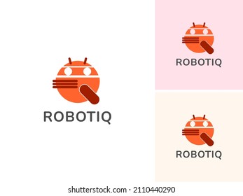 ILLUSTRATION ABSTRACT DOODLE ART ROBOT ISOLATED WITH LETTER Q ORANGE COLOR LOGO ICON ELEMENT MODERN  DESIGN VECTOR