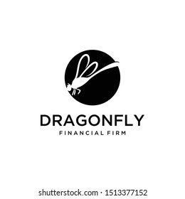 Illustration of an abstract dragonfly sitting on a circle logo design.