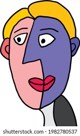 An illustration of abstract drawing of two sided face