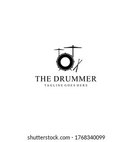 Illustration of abstract drum sign with a stick to hit it for the logo of the drum study course