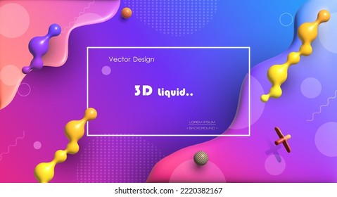 Illustration abstrakte dynamische flüssig-flüssige Form, Farbverlauf-Hintergrund. 3D Rendering Blasenform, Element minimaler Vektorgrafik. Modernes grafisches Design, dreidimensional für Plakatdeckel, Banner-Vorlage